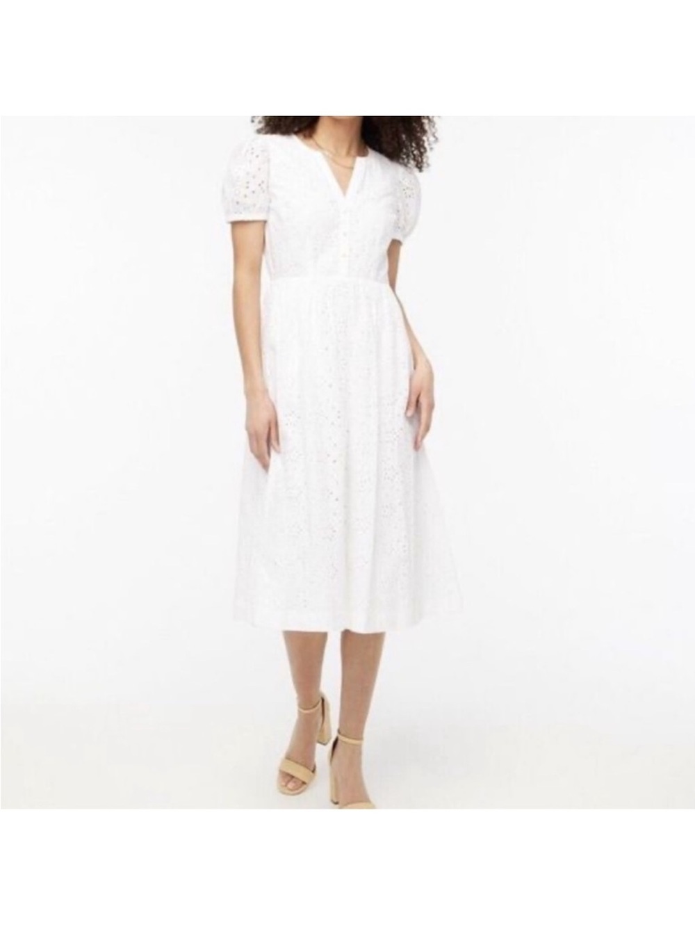 J. Crew White Eyelet V‑Neck Midi Dress